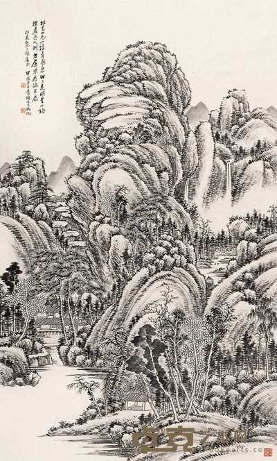 吴待秋 深岚悬瀑 立轴 130×78cm